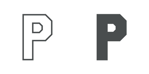 Logotipo letra P de bloques estilo contorno y estilo relleno en color gris