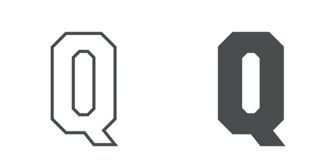 Logotipo letra Q de bloques estilo contorno y estilo relleno en color gris © teracreonte