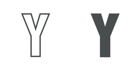 Logotipo letra Y de bloques estilo contorno y estilo relleno en color gris © teracreonte
