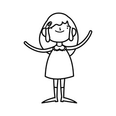 cute little girl happy cartoon character thick line