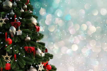 Christmas tree against a glittery luminous background