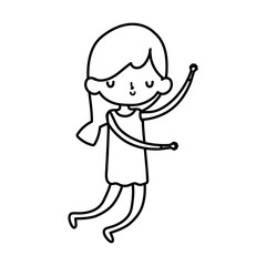cute little girl happy cartoon character thick line