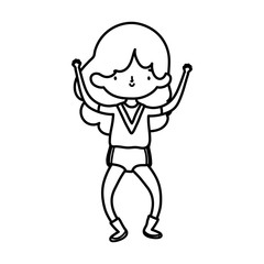 cute little girl happy cartoon character thick line