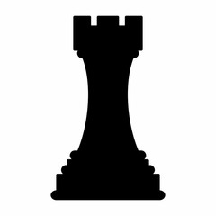 Chess tower piece dark silhouette isolated on white background