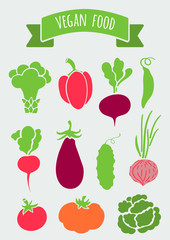Collection of vector vegetables. Vegan food. Illustration