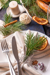 Festive table setting, Christmas and New Year