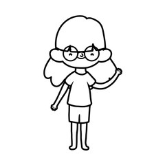 cute little girl happy cartoon character thick line