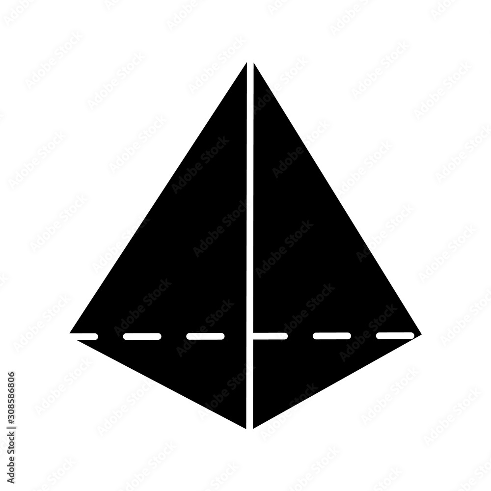 Poster prism glyph icon. geometric dimensional figure. triangular pyramid. decorative element. abstract sha