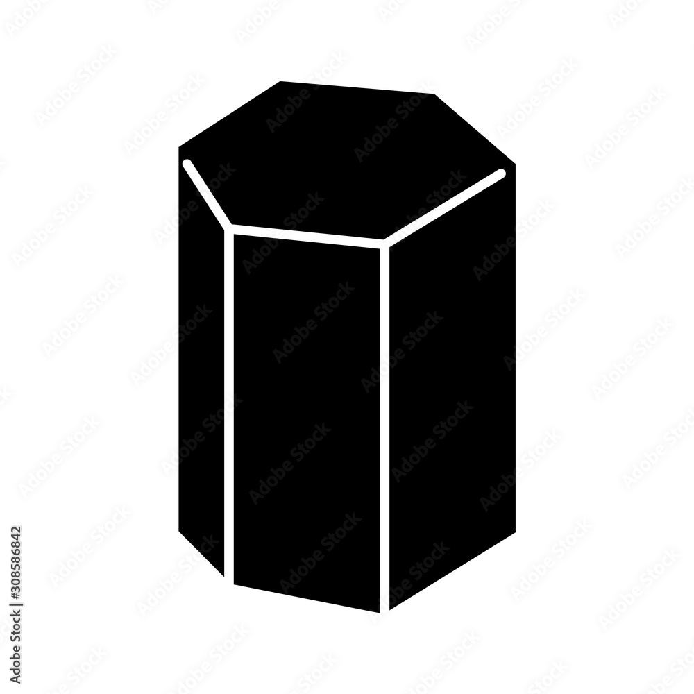 Poster hexagonal prism glyph icon. geometric dimensional figure. hexagon based element. polygonal construct