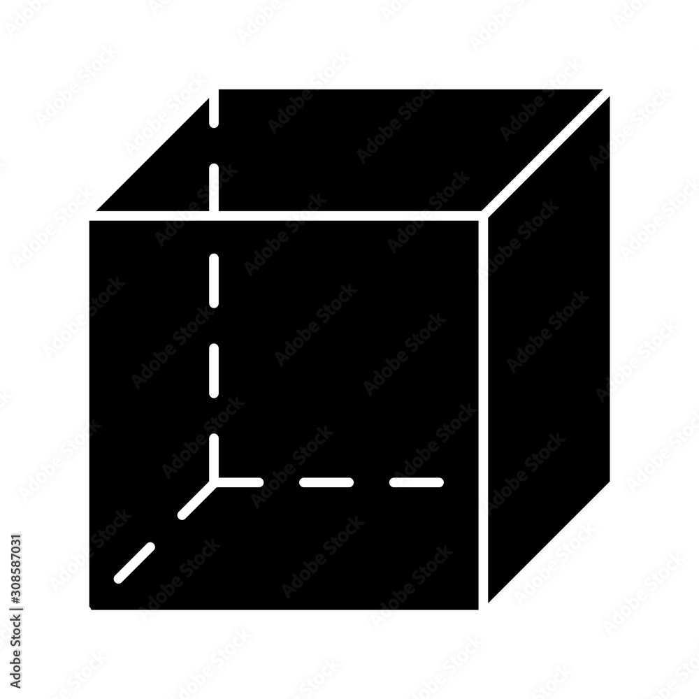 Wall mural cube glyph icon. geometric cut transparent figure. dimensional model with square sides. abstract sha