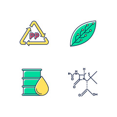 Science and nature color icons set. Biotechnologies products. Recycling materials. Working in laboratory. Microbiology scientists. Organic chemistry research. Isolated vector illustrations