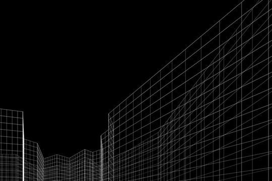 Abstract architectural background. Building from the lines. Futuristic backdrop