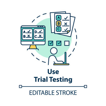 Use Trial Testing Concept Icon. Passing Online Test. Check Knowledge And Level Of Training. Entrance Examination Idea Thin Line Illustration. Vector Isolated Outline Drawing. Editable Stroke