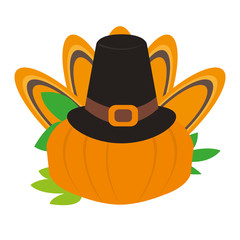 Pumpkin icon with a pilgrim hat - Vector