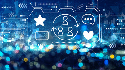 Social media theme with blurred city lights at night