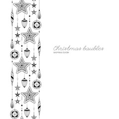Hand drawn doodle textured Christmas decorations. Seamless border. Vector illustration.