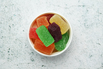 A bowl with colorful marmalade