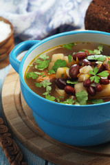 A bowl with kidney bean vegetable soup	
