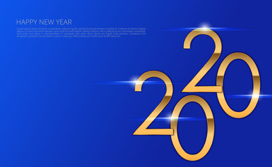 Gold 2020 New Year logo. Holiday greeting card. illustration.