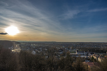 Sunset over a small european city in autumn