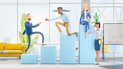Career Ladder with Characters. 3d illustration.  Cartoon characters. Business teamwork concept. 