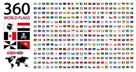 All official national flags of the world . circular design. 360 world flags with name