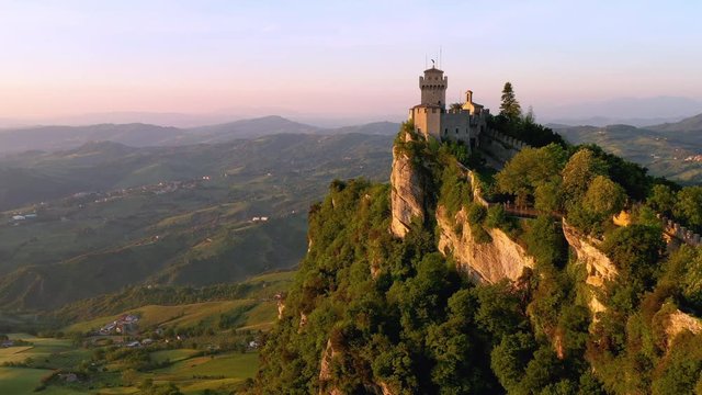 Footage - Aerial View of Guaita Tower in San Marino