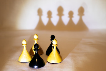 trust yourself, self confident concept - chess pawn with king shadow