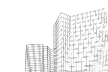 Abstract architectural background. Building from the lines. Futuristic backdrop