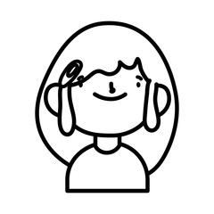 cute little girl happy cartoon character portrait thick line