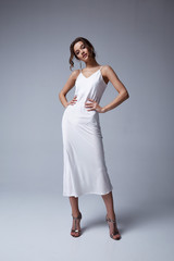 Beautiful sexy woman makeup wear fashion summer collection clothes style party office dress code...