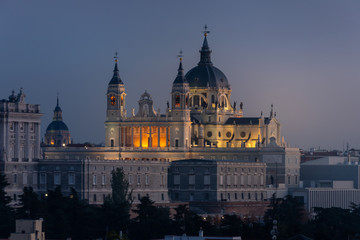 Obraz na płótnie Canvas Far look from the Almudena Cathedral in Madrid, Spain. 