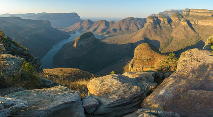 three rondavels and blyde river canyon at sunset, south africa