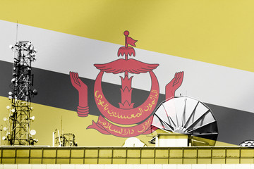 3D illustration Telecommunications in countries with the flag of Brunei
