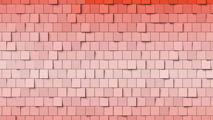 Gradient coral rectangular background; abstract cubical mosaic pattern composition 3d rendering, 3d illustration