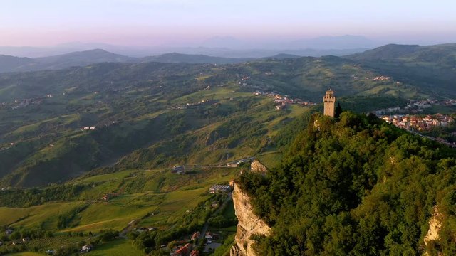 Footage - Aerial View of Guaita Tower in San Marino