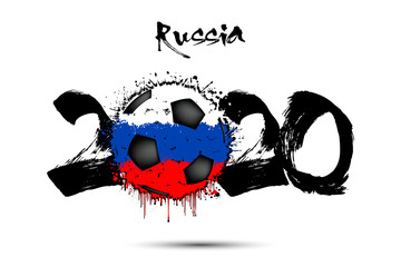2020 and soccer ball in color of Russia flag