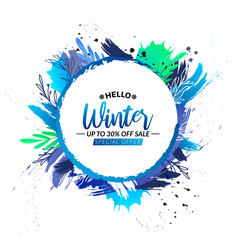 Winter seasonal sale ad abstract background.