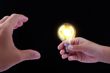 Creativity and innovative are keys to success. Concept of new idea and innovation with light bulbs.