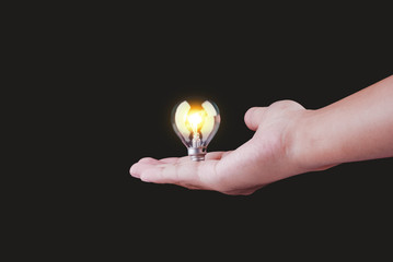 Creativity and innovative are keys to success. Concept of new idea and innovation with light bulbs.