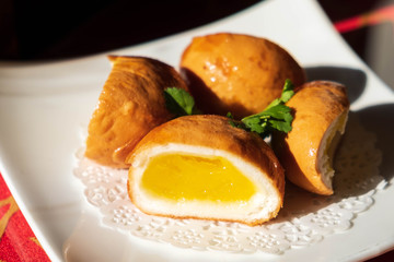 Close up chinese custard donut.