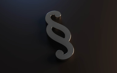 Paragraph sign - Symbol of Law and Justice with modern lighting on dark background 3d render illustration