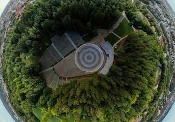 Park on the hill in Vilnius city, the historic center of Lithuania, European city. 360 VR panorama