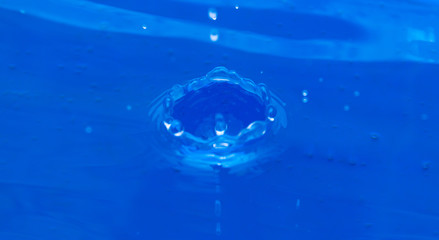 a drop falls into blue water