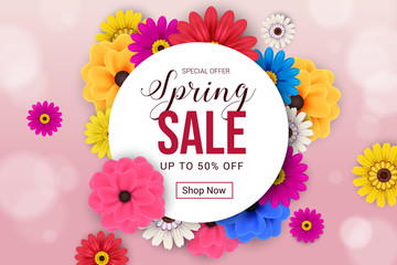 spring sale banner background with pattern frame flower design vector illustration