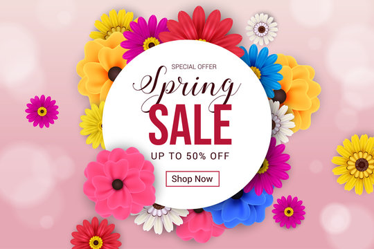 spring sale banner background with pattern frame flower design vector illustration