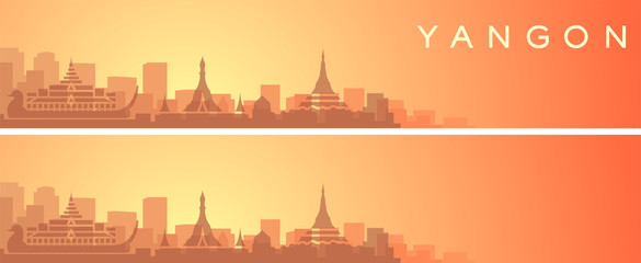 Yangon Beautiful Skyline Scenery Banner - obrazy, fototapety, plakaty