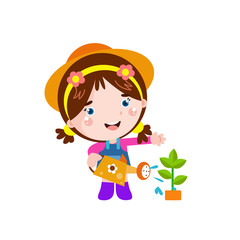 Little girl watering the flower cartoon Vector Template Design Illustration