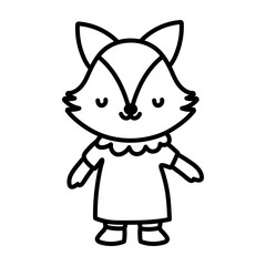 cute female fox with dress cartoon character line style