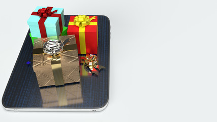 Tablet  and Gift box  3d rendering for shopping online or celebration concept.